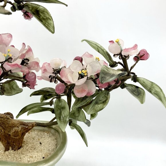 Pink Cherry Blossom Jade? Glass Bonsai Tree Vintage In Pot 15” Wide x 14" Tall - Picture 8 of 16